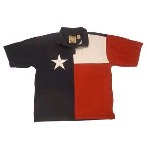 Vintage Texas Cotton Polo Shirt Mens Sz XL Texas Flag Embroidery Colorblock